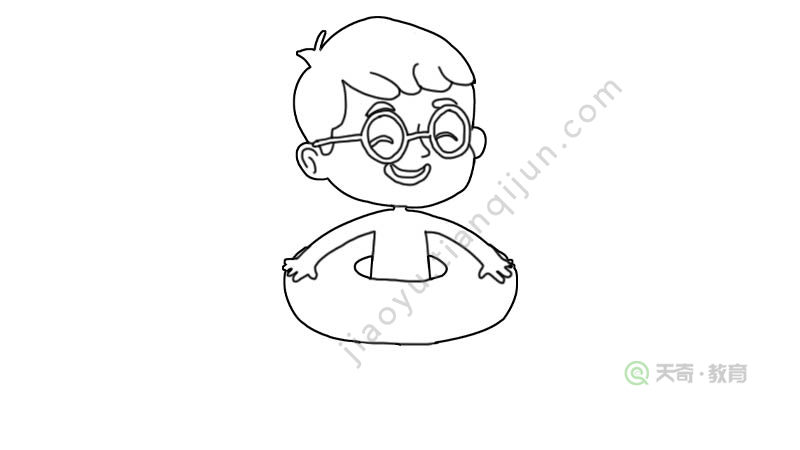 带游泳圈的小男孩简笔画画法