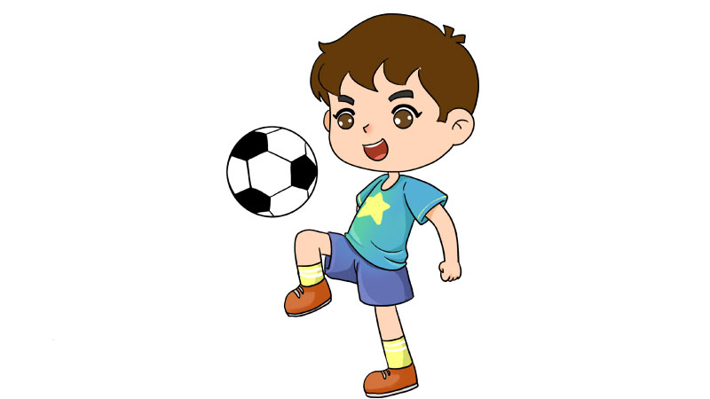 踢足球简笔画男孩彩色图片