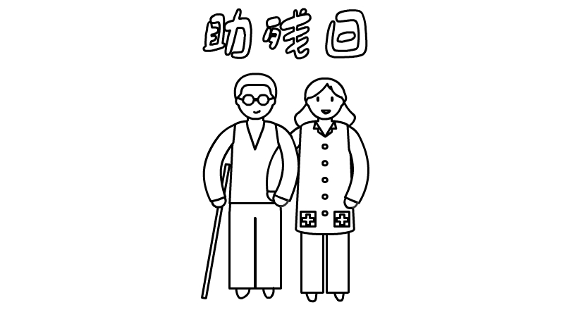首先在中间顶部写出【助残日】,中间画出一个人搀扶着一个盲人