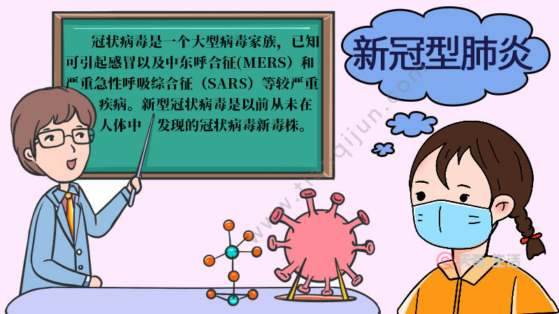 在左邊畫一個矩形方框和一個正在講課的老師,再畫一個桌子和病毒形狀