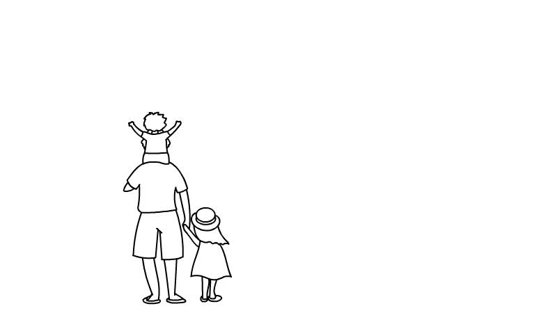 首先在底部画出父亲和孩子的背影轮廓