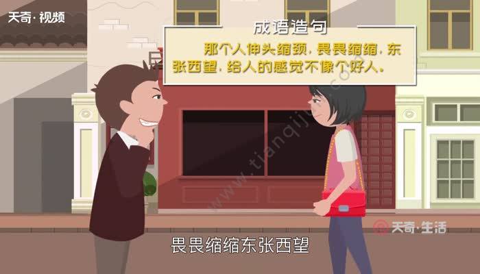 【近义词】伸头探脑 察言观色【例句 那个人伸头缩颈,畏畏缩缩